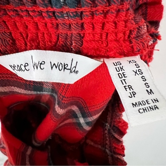 Peace Love World Plaid Ruffle Blouse Cabincore - Picture 4 of 7